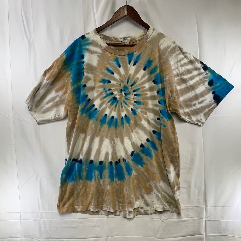 Sun Dog T-Shirt Mens XXL Blue Tan Spiral Tie-Dye Single‎ Stitch Vintage USA